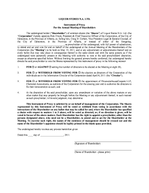 Liquor Stores N.A. Ltd. Proxy Form