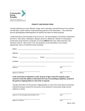 Publicity and Release Form