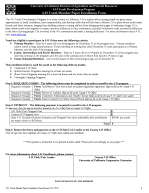 4-H Youth Member Paper Enrollment Form