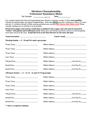 Division Championship Volunteer Summary Sheet