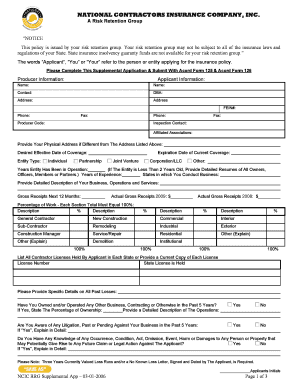 National Contractors Insurance Supplemental Application