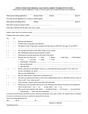 Criminal Bad Check Arrest Warrant Application