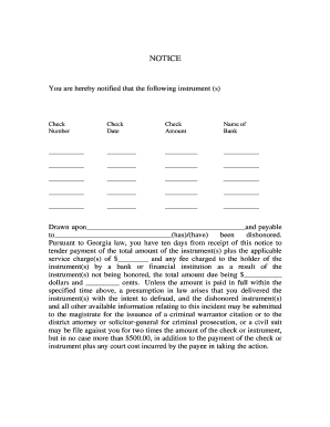 Georgia Dishonored Check Notice