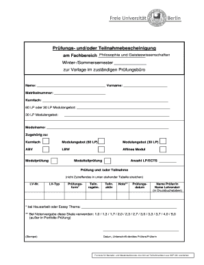 Prüfungs- und/oder Teilnahmebescheinigung