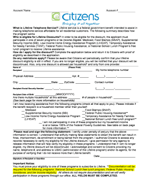 Lifeline Telephone Service Application Form