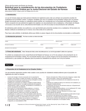 Solicitud para la consideración de los documentos de Ciudadanía RCD de los Estados Unidos por la Junta Electoral del Estado de Kansas