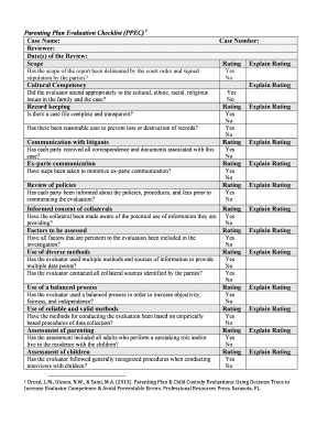 Parenting Plan Evaluation Checklist