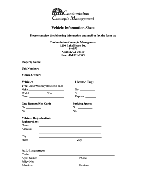 Vehicle Information Sheet