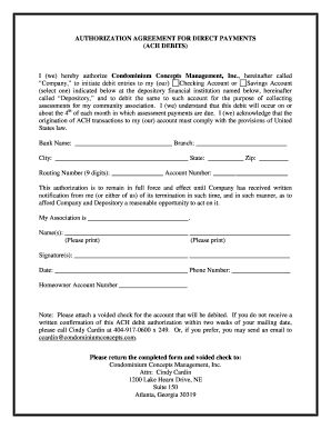 Authorization Agreement for Direct Payments (ACH Debits)