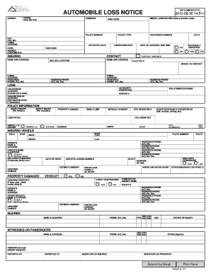 Automobile Loss Notice Form