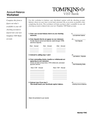 Account Balance Worksheet