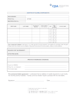 Addition of Eligible Dependents Form