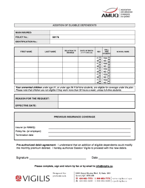 Addition of Eligible Dependents Form