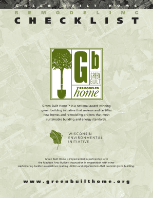 Green Built Home Remodeling Checklist