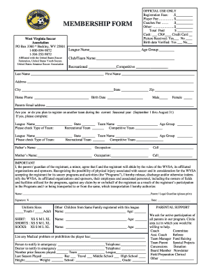 West Virginia Soccer Membership Form