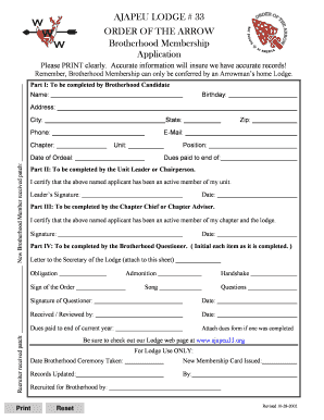 Order of the Arrow Brotherhood Membership Application