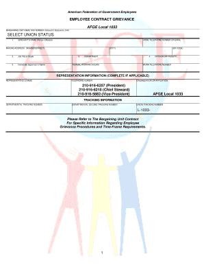 AFGE Employee Contract Grievance Form