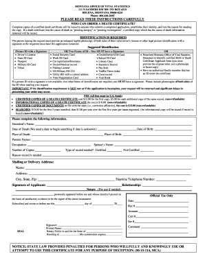 Montana Death Certificate Application