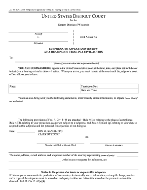 Subpoena to Appear and Testify in Civil Action