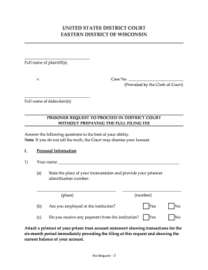 Prisoner Request to Proceed Without Prepaying Filing Fee