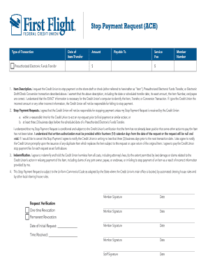 Stop Payment Request Form