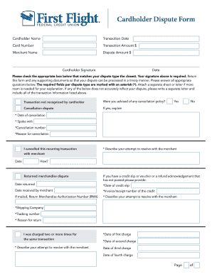 Visa Cardholder Dispute Form