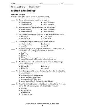 Motion and Energy Chapter Test A