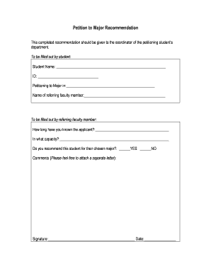 Petition to Major Recommendation Form