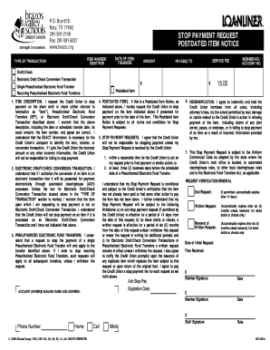 Stop Payment Request Form