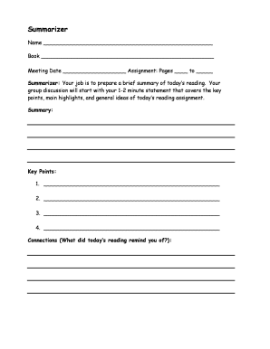 Reading Assignment Summary Form