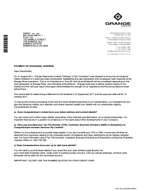 Grange Resources Dividend Payment Form