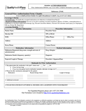 Prior Authorization Form for Chantix