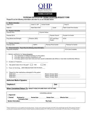 Physician Certification Tiering Exception Request Form