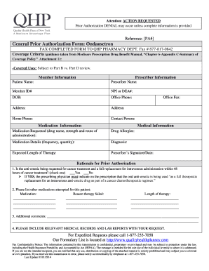 Prior Authorization Form for Ondansetron