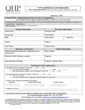 Prior Authorization Form for Neoral (Cyclosporine)