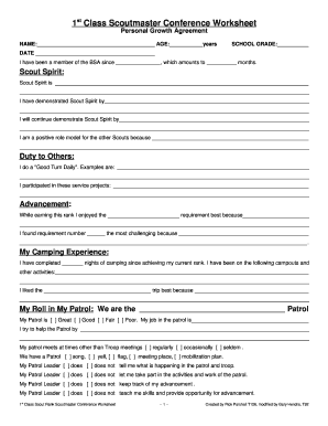 St Class Scoutmaster Conference Worksheet Personal Growth - bsatroop680