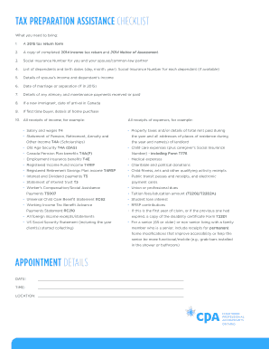 Tax Preparation Assistance Checklist
