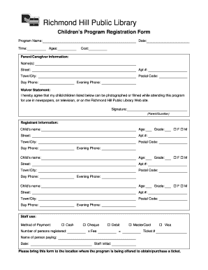 Richmond Hill Public Library Children's Program Registration Form