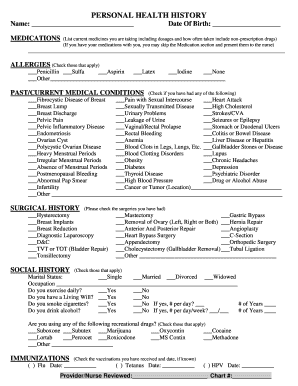 Personal Health History Form