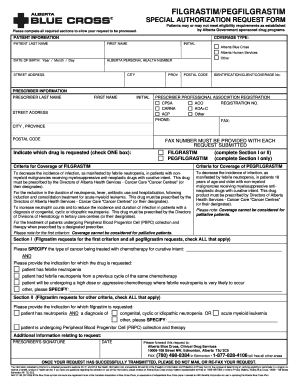 Filgrastim/Pegfilgrastim Special Authorization Request Form