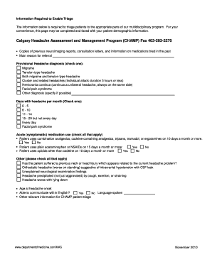 Calgary Headache Assessment Form