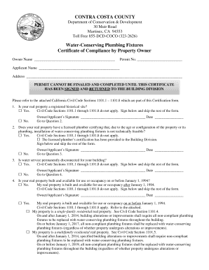 Certificate of Compliance for Plumbing Fixture Replacement