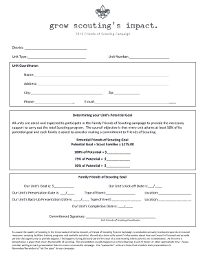 Friends of Scouting Unit Goal Form