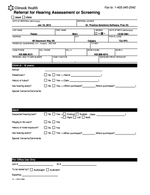 Referral for Hearing Assessment or Screening