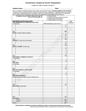 Transition Course of Study Worksheet