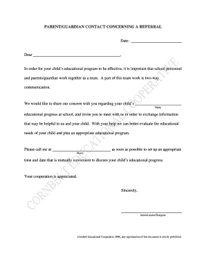 Parent Guardian Contact Concerning Referral