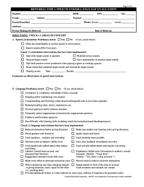 Referral for Speech and Language Evaluation