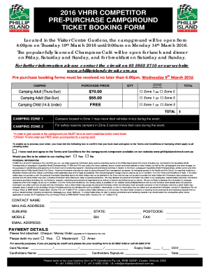 Phillip Island Campground Pre-Purchase Booking Form