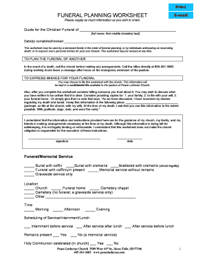 Funeral Planning Worksheet