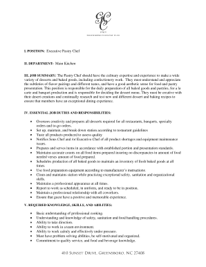 Executive Pastry Chef Job Description